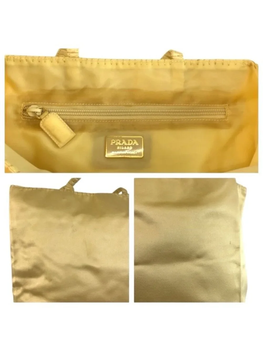 Prada Logo Embroidery Yellow Satin Tote